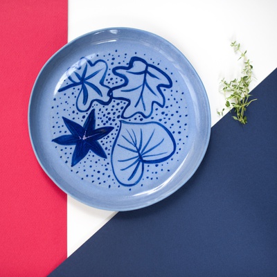 Blue leaves. Plate