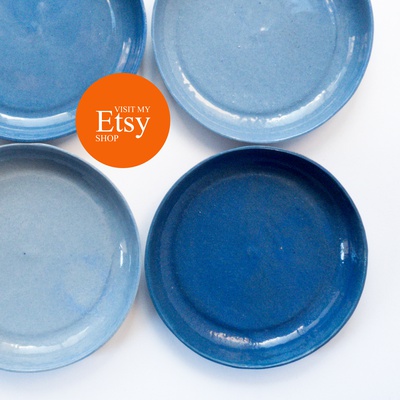 set of 4 blue plates